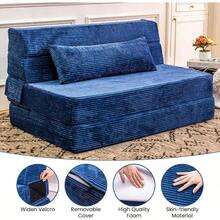 Silla cama convertible con almohada, sofá cama plegable de espuma de memoria de alta densidad, sofá cama plegable para sala de estar/dormitorio/uso de invitados/apartamento/oficina en casa - Azul - Ver 5