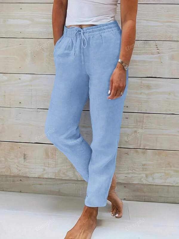Pantalones casuales de mujer con cordón y bolsillos, de moda para el verano