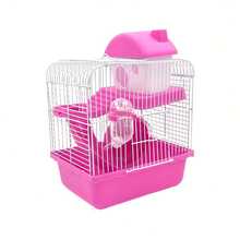 Mini Double-Deck Hamster Cage Villa - Metal Frame + Detachable Base For Easy Cleaning, Three-In-One Hamster Entertainment With A Wheel/Tunnel/Platform, Natural Landscape Cage For Pets, Safe For Chewing And Escape-Proof - Pink - View 11