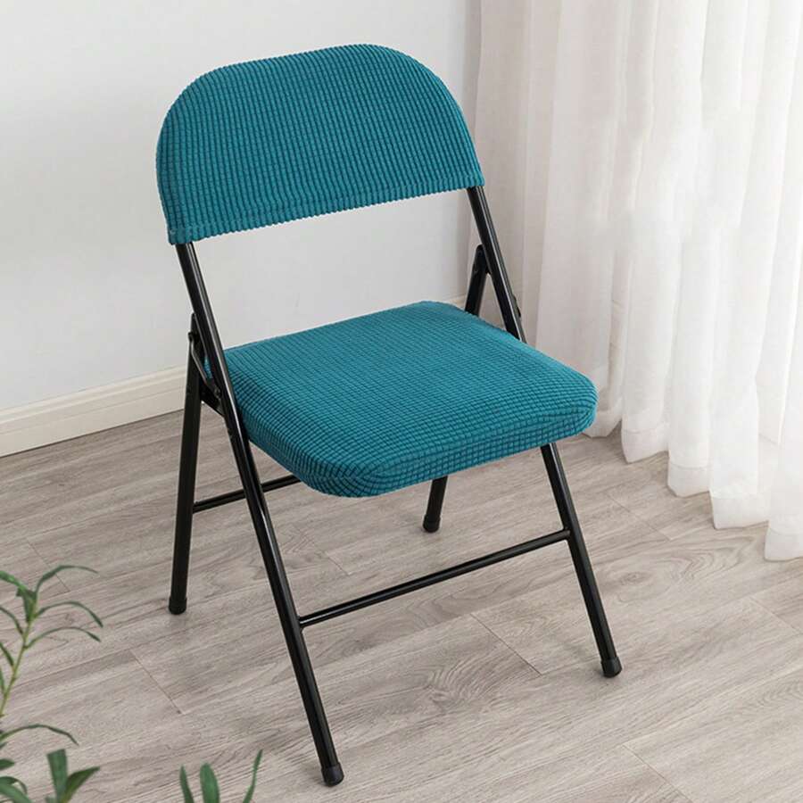 Folding Dining Chair Seat And Back Cover Set Solid Color Jacquard Stretch Chair Slipcover Home Decoration - Blue - View 1