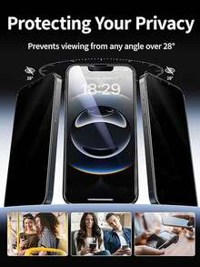 3pcs Anti-Spy Tempered Glass Screen Protector, Compatible With Apple 6/6s, 7/8/Plus, X/Xs/XS Max, 11/11 Pro/11 Pro Max, 12 Mini/12/12 Pro/12 Pro Max, 13/13 Mini/13 Pro/13 Pro Max, 14/14 Plus/14 Pro/14 Pro Max, 15/15 Plus/15 Pro/15 Pro Max, Black Framed Full Screen Privacy Protection Film - Black - View 8