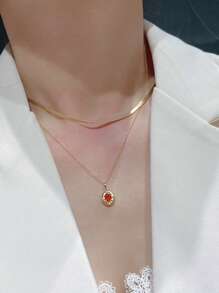 1pc S925 Sterling Silver Handmade Oval-Shaped Textured Orange Pendant Necklace, Versatile, Elegant Vintage Style Jewelry Gift For Women, Suitable For Daily Wear And Parties
