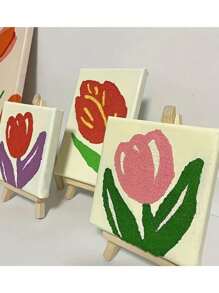 Mini Stretch Leinwand Acrylfarben Set in sechs Farben, ausgestattet mit Staffelei und Farbpalette - DIY Kunst und Handwerkskunst, geeignet zum Malen und Zeichnen, inklusive Leinwand und Pinsel, Familienspiele, ideal für Abschlussfeiern, Abschlussgeschenke, Geburtstagsgeschenke, Geschenke zur Abschlusszeit, Lernmaterialien, Schulsachen, Rückkehr zur Schule Zubehör