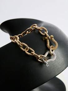 1 Stück Damen Armkette mit doppelten Hufeisen-Bergverschlüssen, die Kollision von Gold und Silber macht sie noch funkelnder, eleganter und großzügiger, was sie zu einem geeigneten Geschenk für Feiertage macht