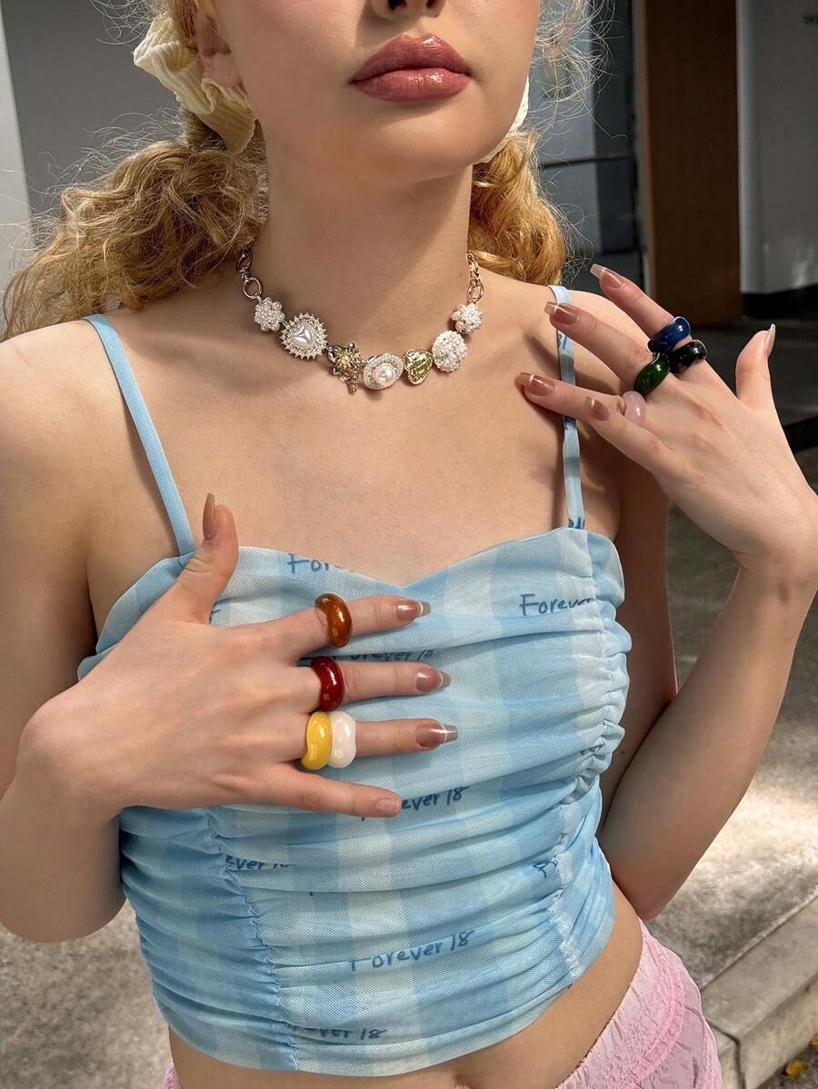 DareSee 2件套复古钛钢十字架和心形吊坠多层项链套装，情人节、妈妈、母亲节礼物，适合音乐节、Y2K 节、返校季、秋季、圣诞节、冬季等场合。 - 彩色 - 查看 1