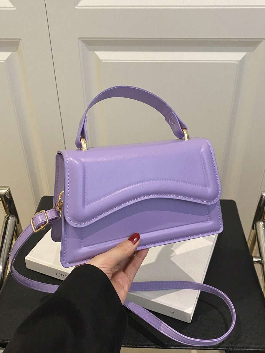 New Women Solid Color PU Leather Small Square Handbag, Simple & Fashionable Shoulder Bag For Outings, Versatile & With Detachable Adjustable Strap , Purple