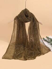 1 件女士轻质纯色闪光头巾、薄头巾、中东头巾、装饰披肩，适合日常使用 - 黃褐色 - 查看 2