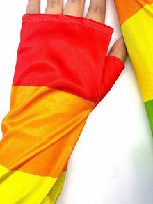 1 Pair Rainbow Striped 6-Color Patchwork Unisex Adult Fingerless Gloves, Suitable For Halloween, Holiday Parties, Parades, All Seasons - A - View 3
