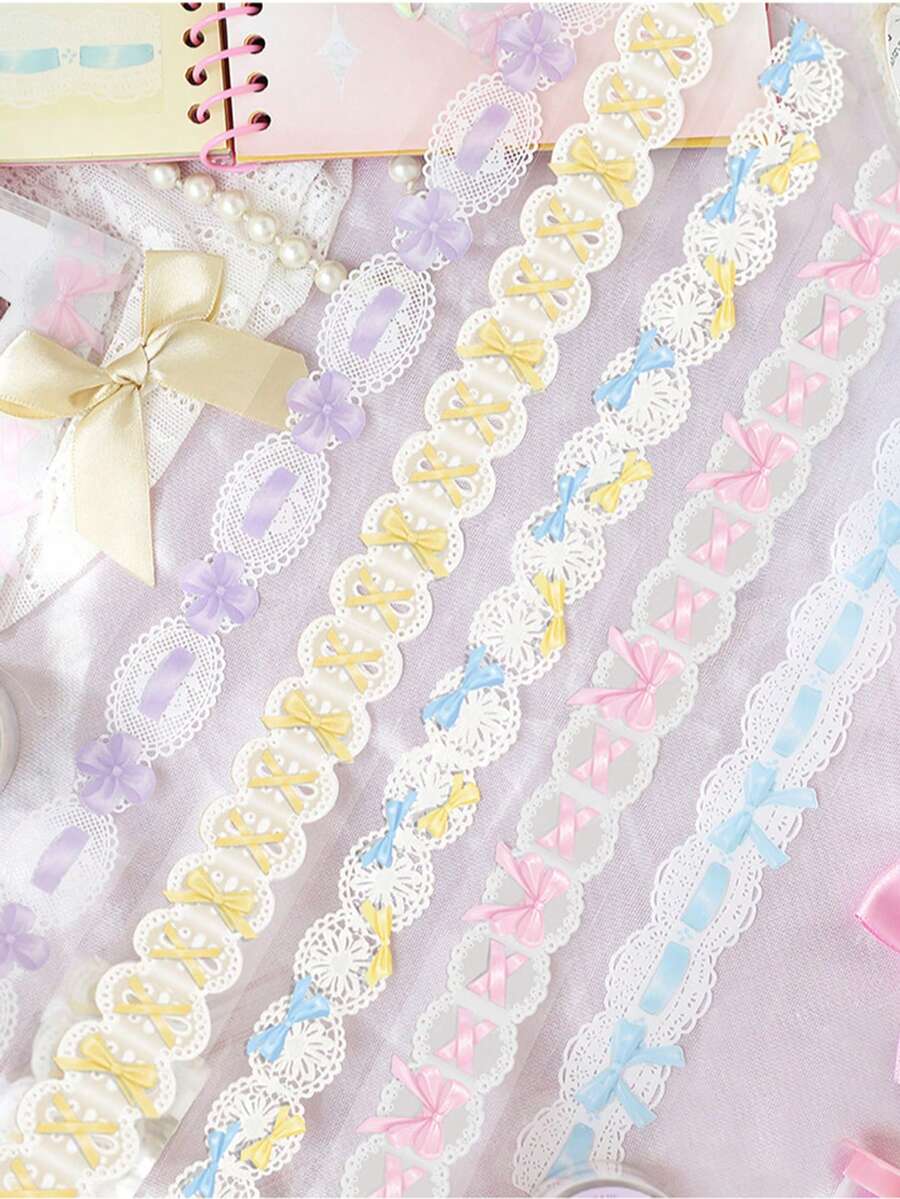 Dear Lover 缎面芭蕾系列 PET 计划胶带，可爱蝴蝶结丝带蕾丝贴纸，遮蔽胶带计划器 DIY 贴纸材料学校用品，返校
