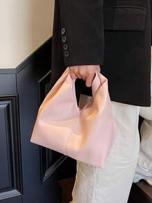 1 chiếc túi xách da PU xếp ly mềm màu hồng nhạt, túi tote phong cách tối giản cho văn phòng và đi làm - Hồng - Xem 6