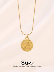 1pc Stainless Steel Angel Pendant Necklace For Women Fashion Exquisite 18K Gold Plated Coin Charms Chain Necklaces Jewelry