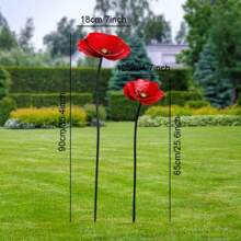 Two Metal Floral Garden Decoration Stakes, Colorful Metal Poppy Flowers For Yard Decor, Outdoor Garden Decorations For Spring And Summer, Two (Tall/Short) Garden Ornaments For Indoor And Outdoor Use, Lawn Path Yard Decoration.