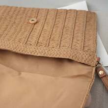1pc Customized Simple Versatile Handwoven Hollow Straw Tote Bag, Suitable For Beach Holiday Shoulder Bag