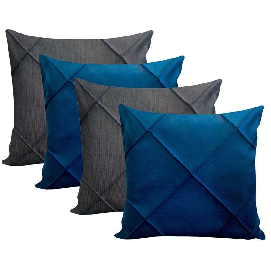 Kit Of 4 Draped Suede Cushion Covers 45x45 With Invisible Zipper - 2 Navy + 2 Gray - View 1