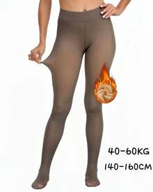 Meia Calca Feminina Termica Forrada pelucada Elástica Slim Leggings P ao Plus - Caramelo - Visão 2