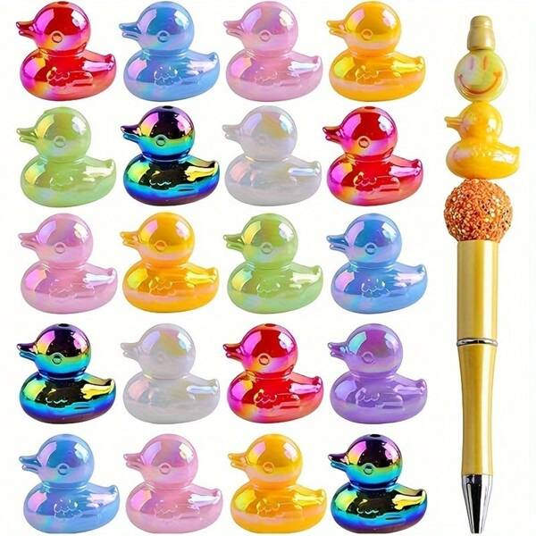 Colorful Acrylic 3D Duck Focal Beads - 1/5/10/15/20/50pcs, Suitable For DIY Beaded Pens And Keychains - Jewelry Making, Teacher Supplies And Classroom Rewards