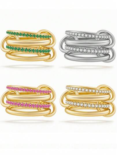 1pc Gold Color Zirconia Stacking Ring For Women Fashionable, Elegant And Delicate 14k Gold Plated Green Diamond Zirconia Stacking Ring Can Be Worn In Many Ways, Birthday Gift, Elegant And Fashionable Jewelry, Daily Match, Party Decoration