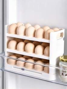 1pc Foldable Plastic Egg Holder, Anti-Slip Design, Refrigerator Egg Storage Rack, Cabinet Egg Dispenser, White Egg Organizer - With Countertop, Flip-Top Design, Kitchen Storage Solution, Space-Saving Refrigerator Side Door Rack, Suitable For Kitchen Organization - Multicolor - View 2