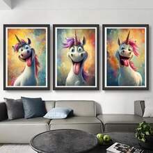 3PCS Fun Unicorn Face Wall Arts Decoration Posters, Suitable For Living Room, Bedroom Home Decoration Modern Painting Optional Frame