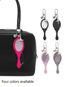 Vintage Girl Mini Mirror Charm Gothic Style Keychain,With Bell And Four Pointed Star,Makeup Mirror Bag Pendant,Perfect Gift For Birthdays & Special Occasions,Key Chain Ring Bag Backpack Charm Car Hanging Pendant Women Girls Gift,Wallet And Handbag Accessories, Keychain Phone Case Accessories,Four Colors Available