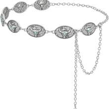 Damen Concho-Ketten-Gürtel mit Metallgliedern, Westernstil Cowgirl Türkis-Ketten-Gürtel für Kleider