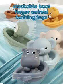 Children's Stackable Floating Boat Bath Toys, Infant Bathtub Swimming Finger Puppet Playset