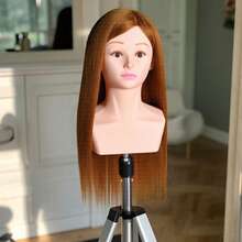 28 英寸化妆美容模特头带头发，可编发美发娃娃头，可做头发造型，带桌夹 - 彩色 - 查看 3