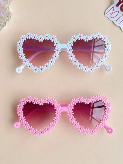 2/Pcs 2025 Newest Girls Cute Beautiful Classic Flower Heart Fashion Glasses Children Baby Fashion Glasses Sun Protection Kids Eyewear