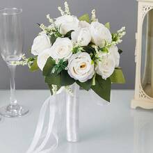 1 件全新仿白玫瑰花束，适合婚礼伴娘和新娘、摄影道具、派对装饰