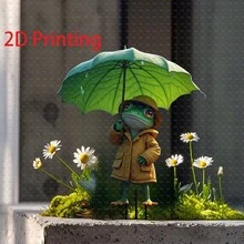 2D Cute Frog Garden Stake With Umbrella - Planter Decor, Durable Plastic Outdoor Yard Art, Mother's Day, Teacher's Day, Independent Animal Themed Decor, Holiday Gift, Fantasy Design, Natural Style - Multicolor - View 1