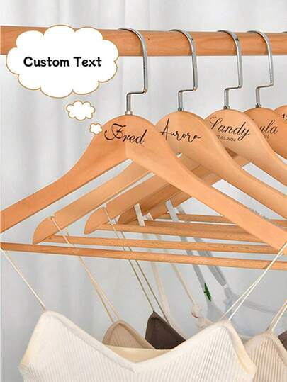 1pc/5pcs Custom Printed Solid Wood Clothes Hangers, Non-Slip Wooden Garment Hangers For Home And Retail Store, Suit For Shirts, Dresses, Coats - Storage Essential For Home And Shop, Natural Wood Color, Premium Craftsmanship, Sturdy Structure, Must-Have For Fashion Boutiques