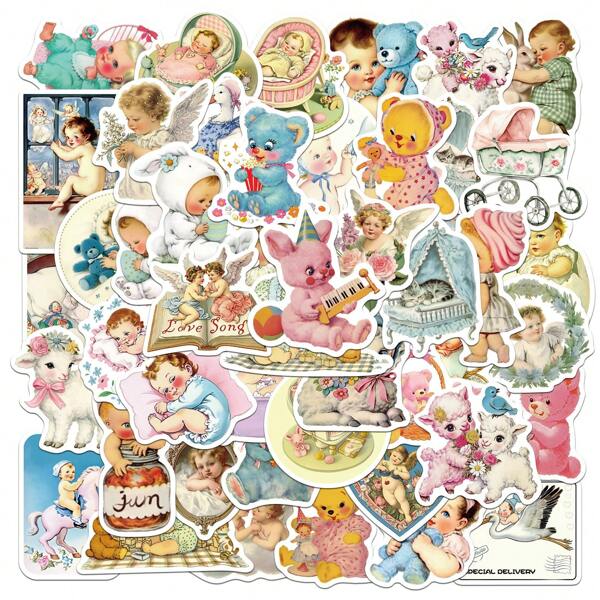 50 szt. retro estetyczne naklejki, retro naklejki dla dzieci, vintage naklejki dla dzieci, estetyczne naklejki do scrapbookingu, codzienny planer, butelki na wodę, naklejki do podręczników dla nastolatków i dorosłych, scrapbooking, artykuły szkolne, powrót do szkoły