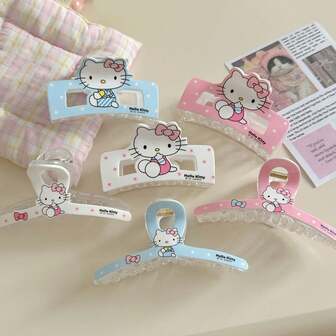 Sanrio Set de 2 pinzas de garra de gato acrílicas de 3 colores (rosa, azul, blanco) lindas y elegantes