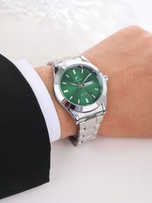 RICECGO RICECGO 1pc Men's Classic Quartz Watch - Business Style, Circular Dial, Calendar Display, Stainless Steel Strap, Quartz Movement, Suitable For Daily Wear, Ideal Gift For Birthdays Or Special Occasions, Anniversary Gift, Back To School Gifts.