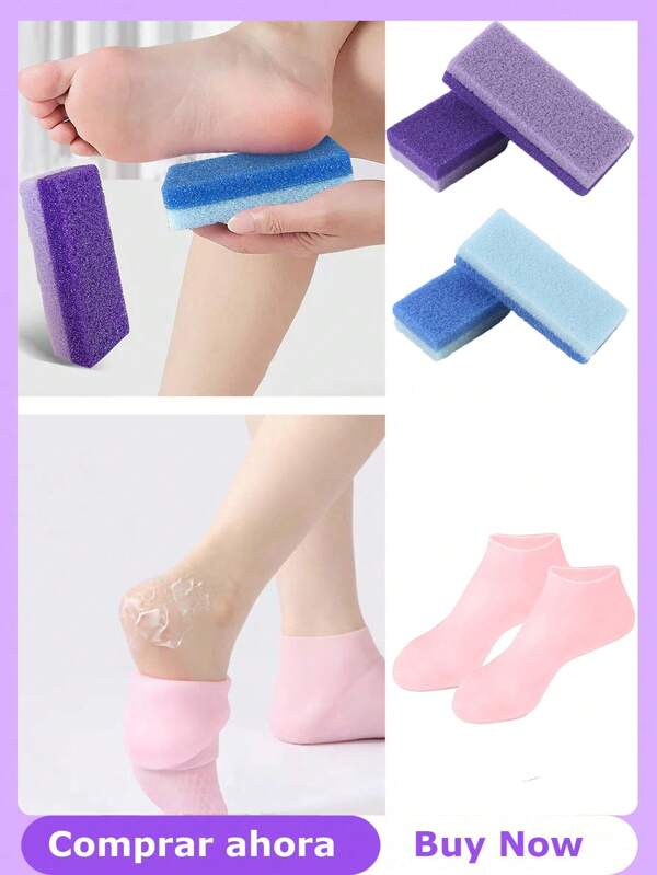 "Natural Pumice Stone & Silicone Moisturizing Socks Duo – Exfoliate Calluses + Overnight Hydration For Soft Feet, Reusable Spa Pedicure Kit For Dry/Rough Skin(Men/Women, Multiple Options)"