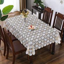 1 pièce Nappe rectangulaire en polyester blanc beige vintage bohème avec motif tournesol marguerite ajouré, décoration de la maison, cuisine, café, utilisation extérieure