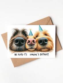 1 pieza Tarjeta de cumpleaños divertida de perro - "¡Escuchamos que es el cumpleaños de alguien!" Diseño de dibujos animados con perros juguetones con gorros de fiesta, regalo único para amigos, tarjeta de felicitación de celebración para amantes de las mascotas, tarjetas de cumpleaños divertidas - Multicolor - Ver 1