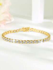 1 件时尚优雅休闲风格铜白金镀层 CZ 镶嵌 3 毫米串珠手链，适合女性派对日常装扮，价格实惠的节日珠宝礼物 - 圓形 - 查看 9