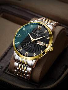 Orologio da uomo con regalo del marchio POEDAGAR (Ori) 50 orologio impermeabile, calendario settimanale, doppio display, cinturino dorato 316 in acciaio inossidabile, moda aziendale, orologio con scala diamantata, movimento del quarzo giapponese, preciso orologio per il mantenimento 'orario, la festa del papà, l'esame della nascita degli uomini, elementi essenziali per tornare a scuola - nero - Visualizzare 5