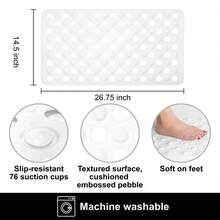 Mainstays 15" X 27" Non-Slip Cushioned PVC Bathtub Mat For Shower With Suction Cups And Drain Holes, White - 1 - View 2