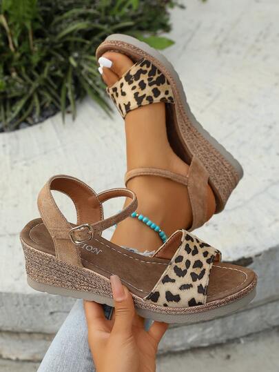 Plus Size Women's Wedge Heel Sandals, High Heels 2025 Summer New Fashion Fairy Style Solid Color Vacation Bohemian,Travel Essential