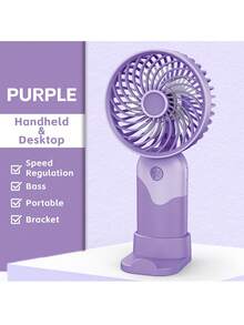 Mini Portable Fan, Contrasting Color, Simple Handheld Fan, USB Charging, Office Desktop, Dormitory - Pink - View 2