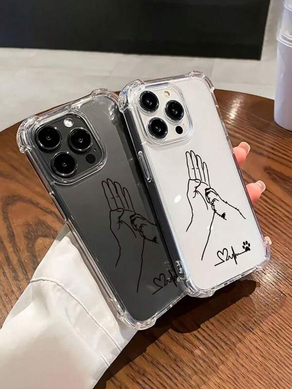 1pc Hand-Shaped & Dog Paw Print Transparent Soft TPU Protective Phone Case, Compatible With IPhone 16/15/14/13/12/11 Pro Max X XR XSMax 8 7 Plus, Galaxy S25/S23/S24/A56/A16, Gift For Dog Lovers With Pixel 9