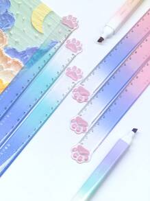 2 pezzi/3 pezzi Righello carino a forma di zampa di gatto, righello a colori degradati da 15 cm, forniture per cancelleria per studenti