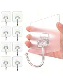 5/10 pezzi Ganci da parete adesivi Pridola - Trasparenti, riutilizzabili, senza fori - Forte adesione, impermeabili e resistenti all'olio per bagno, cucina, ufficio - Uso multifunzionale per asciugamani, utensili, attrezzi, forniture scolastiche, ritorno a scuola