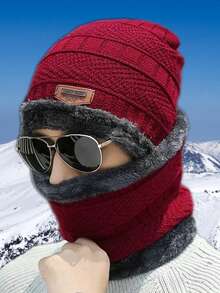 3 Pieces Set, Autumn, Winter, Women, Men. Black. Burgundy, Hat Set, Hat, Scarf, Gloves, 3 Pieces Set, Scarf With Fleece, Warm, Knitted Hat - Multicolor - View 8