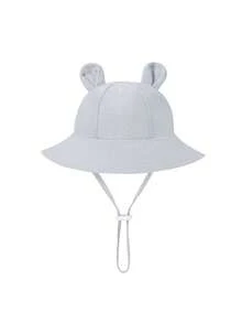 1 pieza Sombrero de pescador transpirable de unicolor con protección solar para bebés de 3-12 meses, Gorro de punto con orejas de conejo para niños pequeños, Gorra versátil con orejas de oso de unicolor, adecuada para uso casual y protección solar al aire libre - 1PC - Ver 10