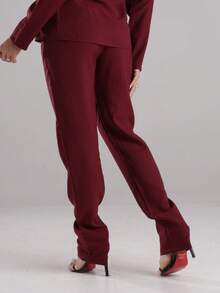 Sensory Fabric Pants With Button, Zipper And Pockets - Burgundy - View 4