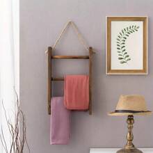 Rustic Wooden Ladder Shelf – Wall-Mounted Storage Rack With 3-Tier Shelves And Hanging Rope – Versatile Organizer For Bathroom, Kitchen, Bedroom, Office – No Electricity Needed, Rustic Wood Ladder Hand Towel Rack For Bathroom, Farmhouse Home Decor Accessories -1 Piece