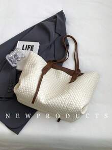 1 chiếc túi đeo vai vải PU trơn màu Low Tea, túi tote đeo vai họa tiết hoa dung tích lớn thường ngày cho nữ có quai xách đôi, khóa kéo, thích hợp khi đi du lịch, mua sắm, hẹn hò, quà tặng cho phụ nữ, phù hợp với thanh thiếu niên, nữ sinh đại học, người mới bắt đầu và cổ cồn trắng, tuyệt vời cho văn phòng, trường học, công việc, kinh doanh, đi làm, ngoài trời, du lịch, dã ngoại - Màu be - Xem 6